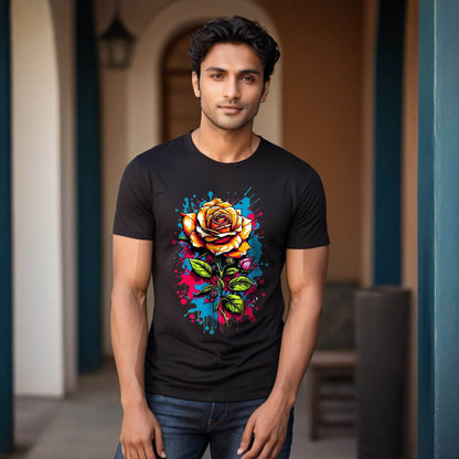 Rose Flowers Colors - Unisex Round Neck Regular Fit 100% Combed Cotton Half Sleeve T-Shirt - Mojilo Mart