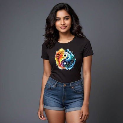 Colorful Yin Yang Symbol - Unisex Round Neck Regular Fit 100% Combed Cotton Half Sleeve T-Shirt - Mojilo Mart