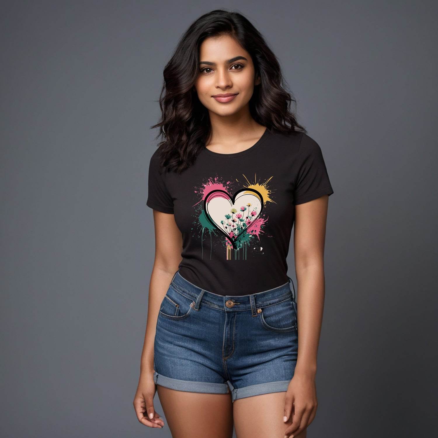 Graffiti Heart - Unisex Round Neck Regular Fit 100% Combed Cotton Half Sleeve T-Shirt - Mojilo Mart