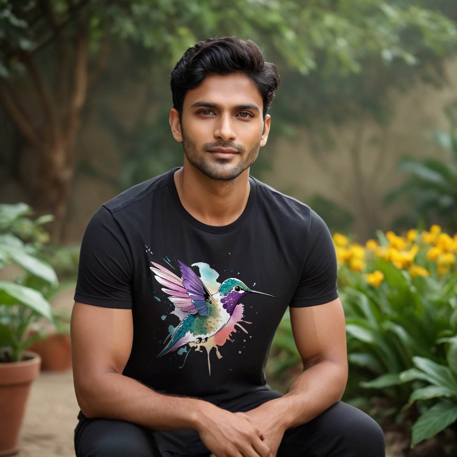 Water color Humming bird - Unisex Round Neck Regular Fit 100% Combed Cotton Half Sleeve T-Shirt - Mojilo Mart