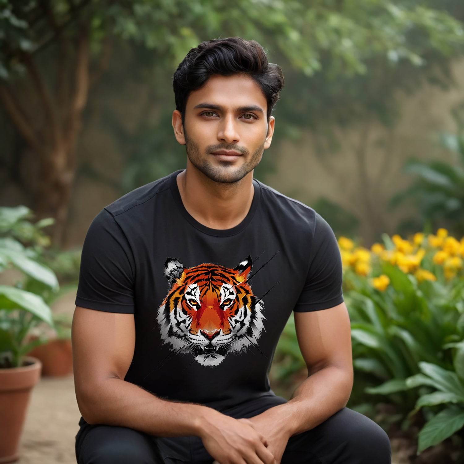 Tiger Graphic Face - Unisex Round Neck Regular Fit 100% Combed Cotton Half Sleeve T-Shirt - Mojilo Mart