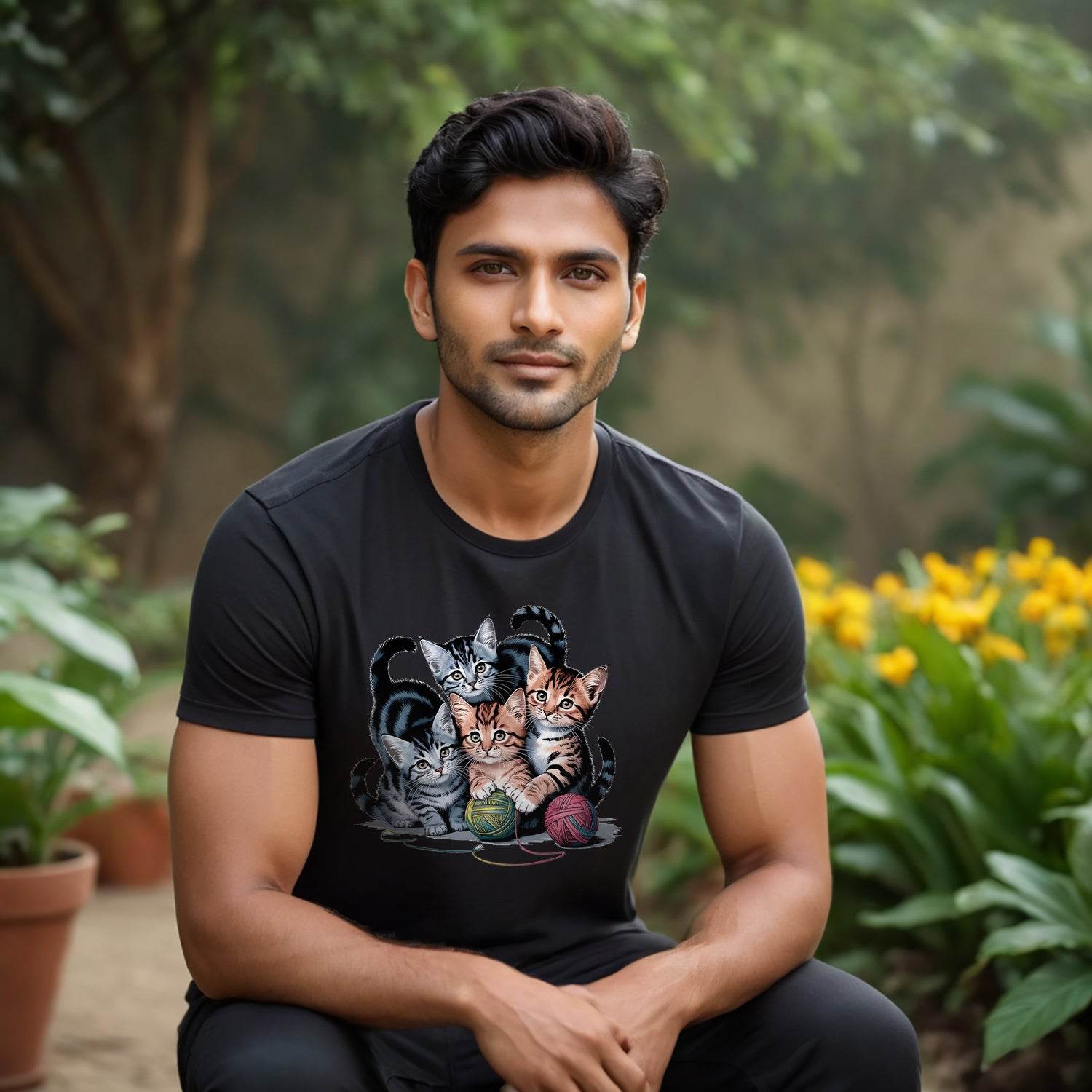 A Group Of Kittens Playing Chase With A Ball Of Thread - Unisex Round Neck Regular Fit 100% Combed Cotton Half Sleeve T-Shirt - Mojilo Mart