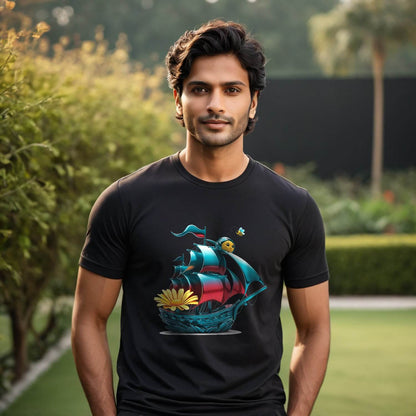 Pirate Ship - Unisex Round Neck Regular Fit 100% Combed Cotton Half Sleeve T-Shirt (Copy) - Mojilo Mart