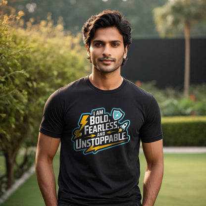 I AM BOLD FEARLESS AND UNSTOPPABLE - Unisex Round Neck Regular Fit 100% Combed Cotton Half Sleeve T-Shirt - Mojilo Mart