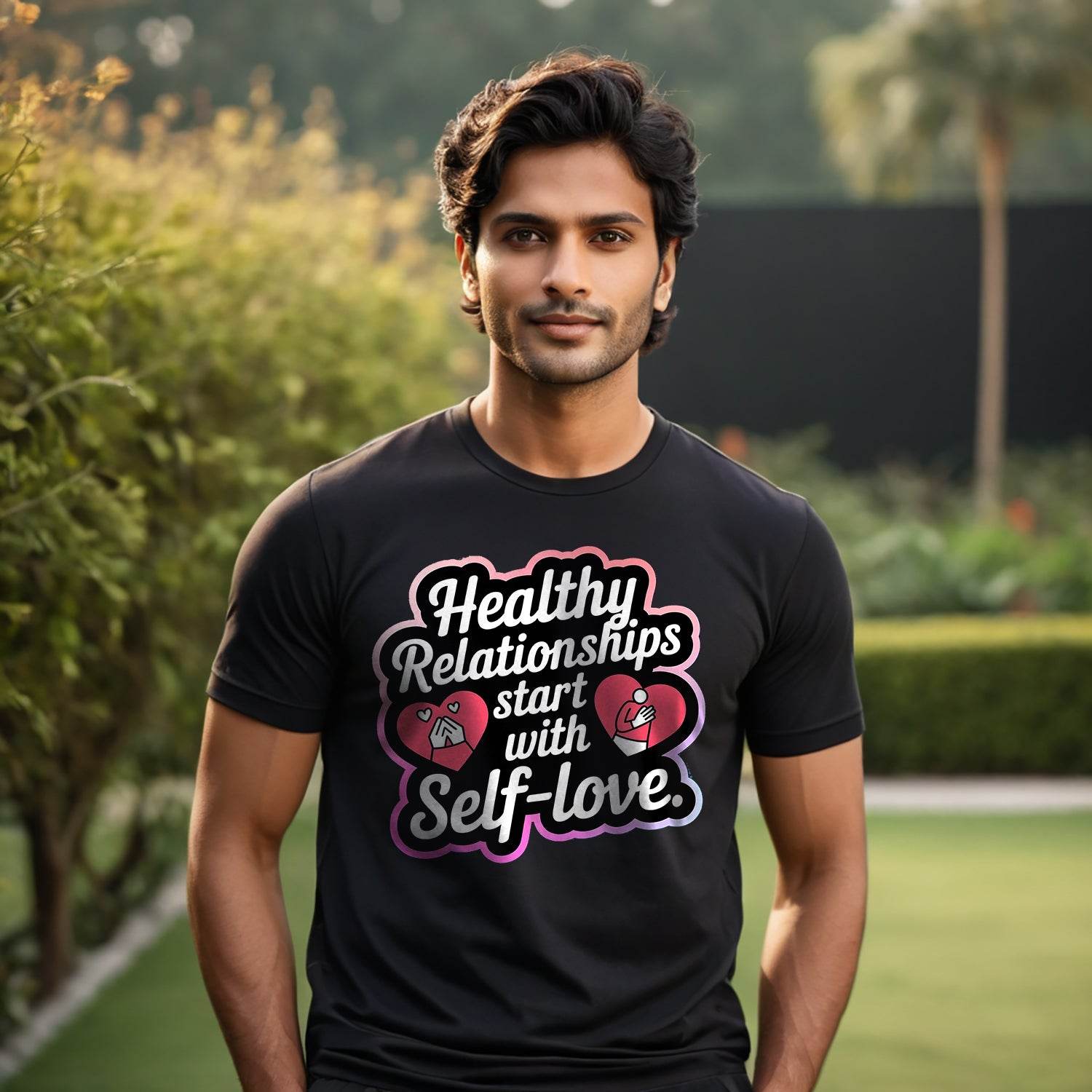 Healthy Relationships start with Self-love - Unisex Round Neck Regular Fit 100% Combed Cotton Half Sleeve T-Shirt - Mojilo Mart