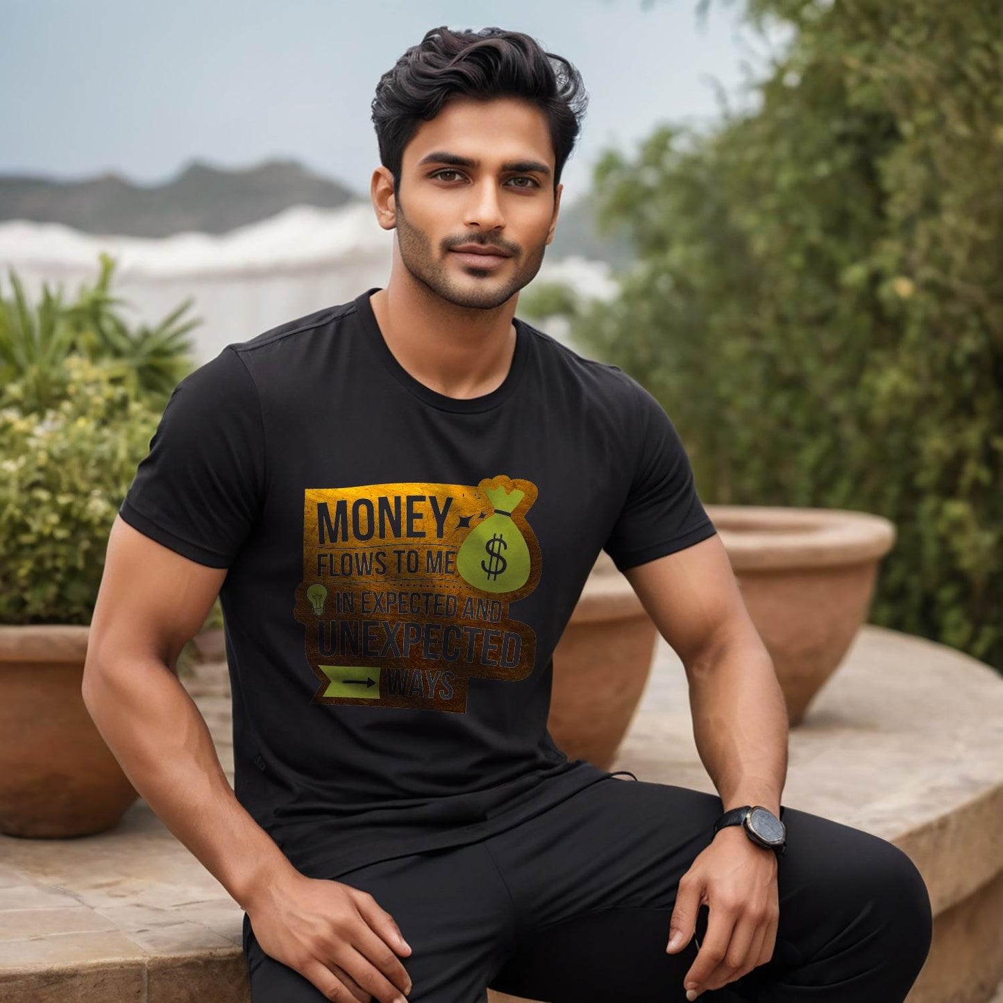 MONEY FLOWS TO ME $ IN EXPECTED AND UNEXPECTED >WAYS - Unisex Round Neck Regular Fit 100% Combed Cotton Half Sleeve T-Shirt - Mojilo Mart