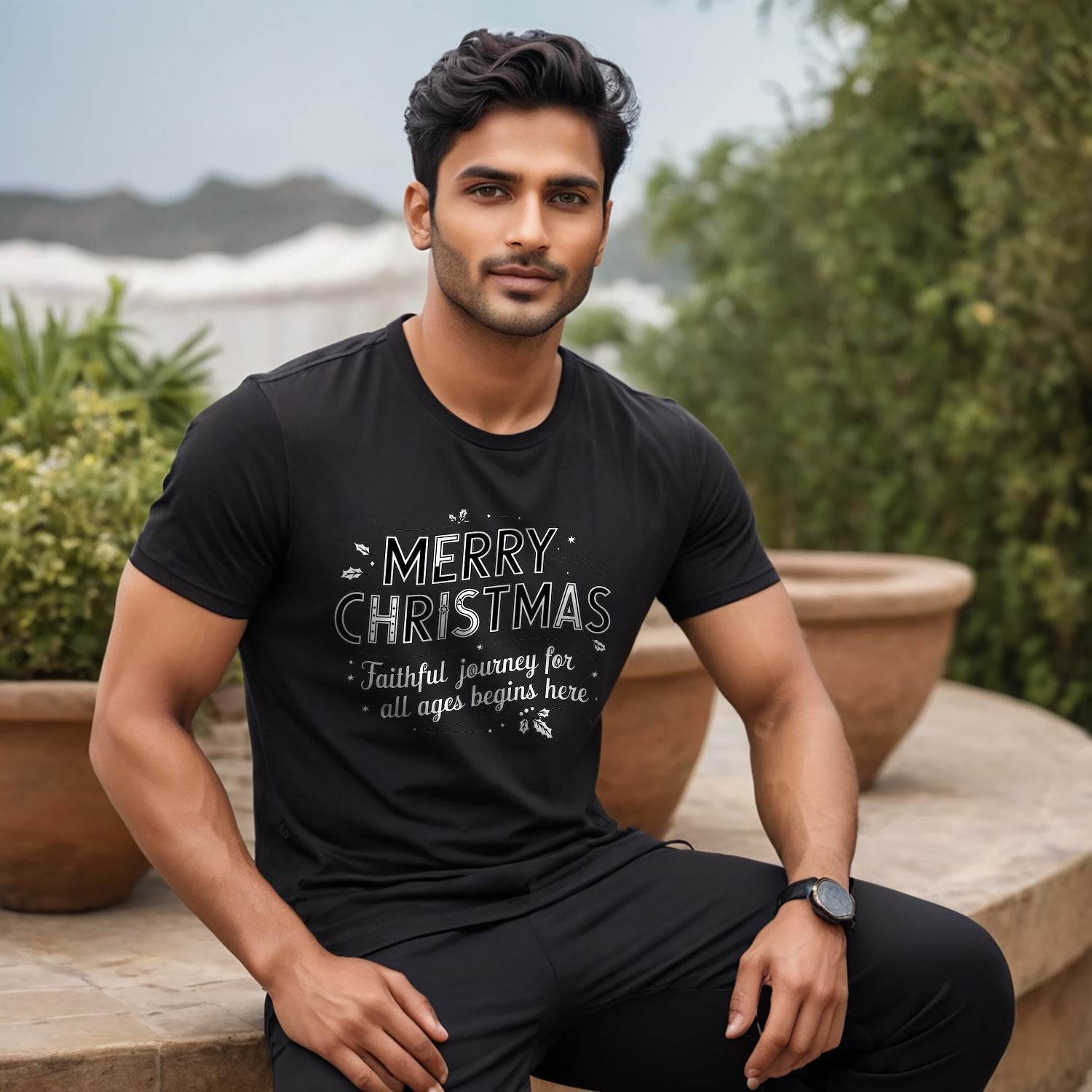 MERRY CHRISTMAS Faithful Journey For All Ages Begins Here - Unisex Round Neck Regular Fit 100% Combed Cotton Half Sleeve T-Shirt - Mojilo Mart