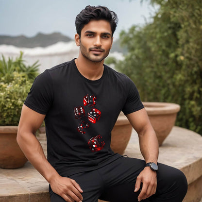 Game Five Dice Pattern - Unisex Round Neck Regular Fit 100% Combed Cotton Half Sleeve T-Shirt - Mojilo Mart