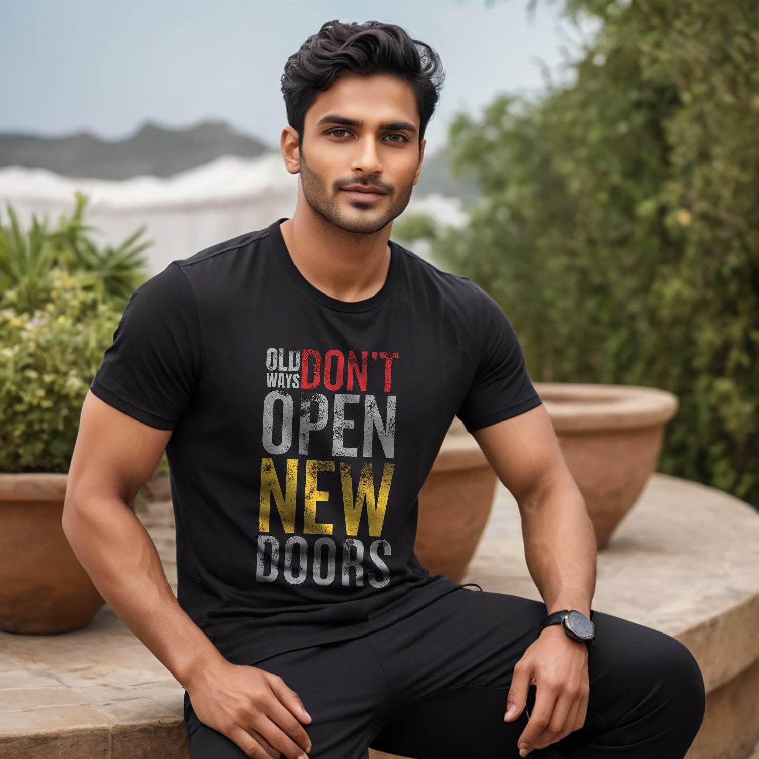 OLD WAYS DON'T OPEN NEW DOORS - Unisex Round Neck Regular Fit 100% Combed Cotton Half Sleeve T-Shirt - Mojilo Mart