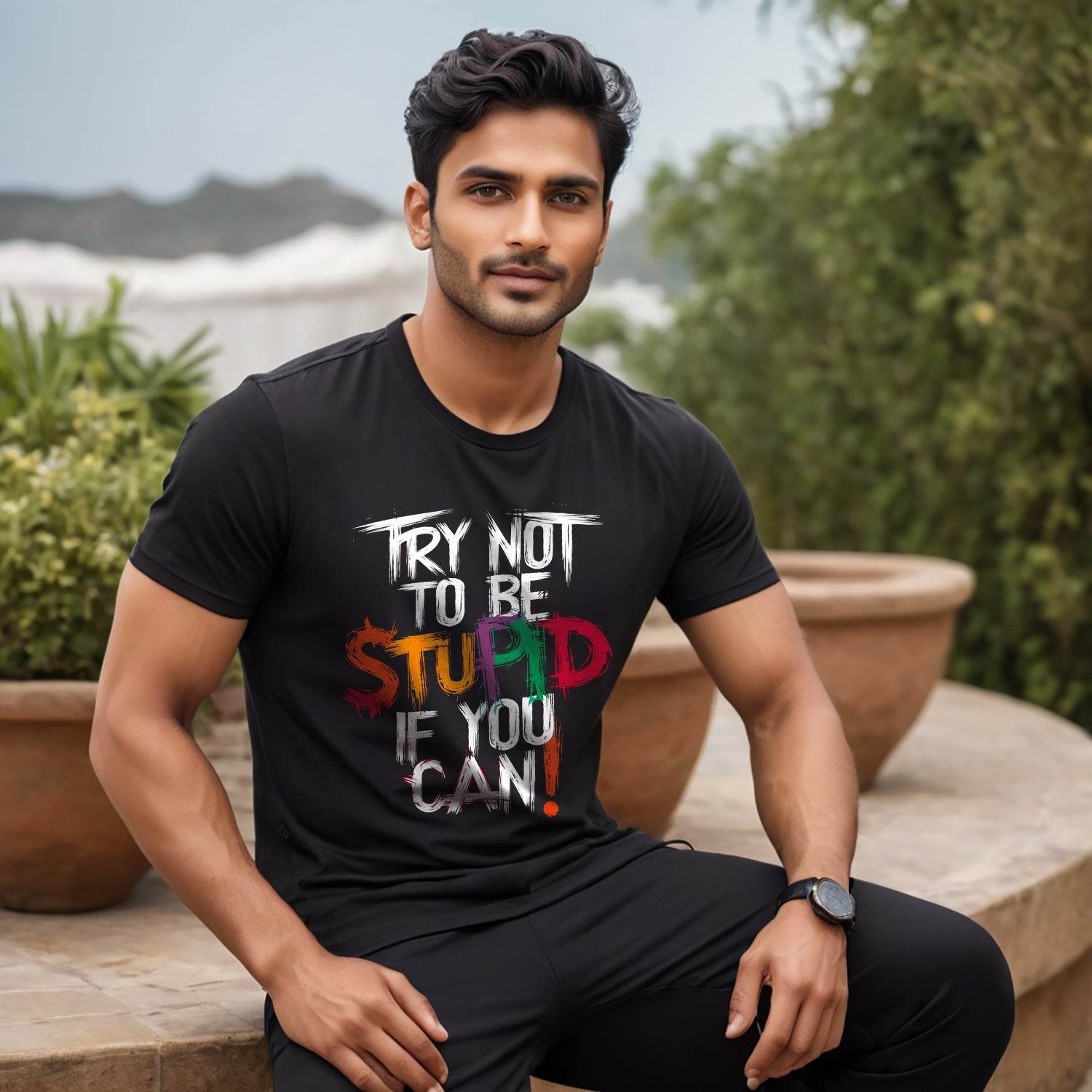 TRY NOT TO BE STUPID IF YOU CAN - Unisex Round Neck Regular Fit 100% Combed Cotton Half Sleeve T-Shirt - Mojilo Mart