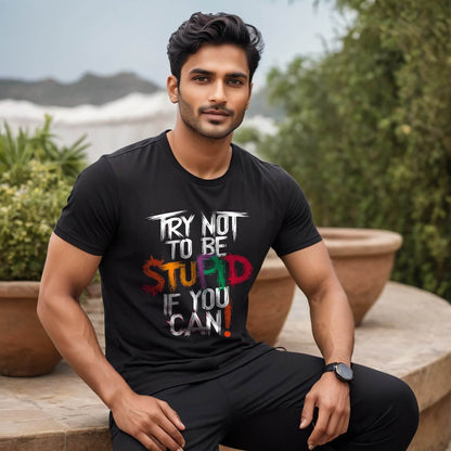 TRY NOT TO BE STUPID IF YOU CAN - Unisex Round Neck Regular Fit 100% Combed Cotton Half Sleeve T-Shirt - Mojilo Mart