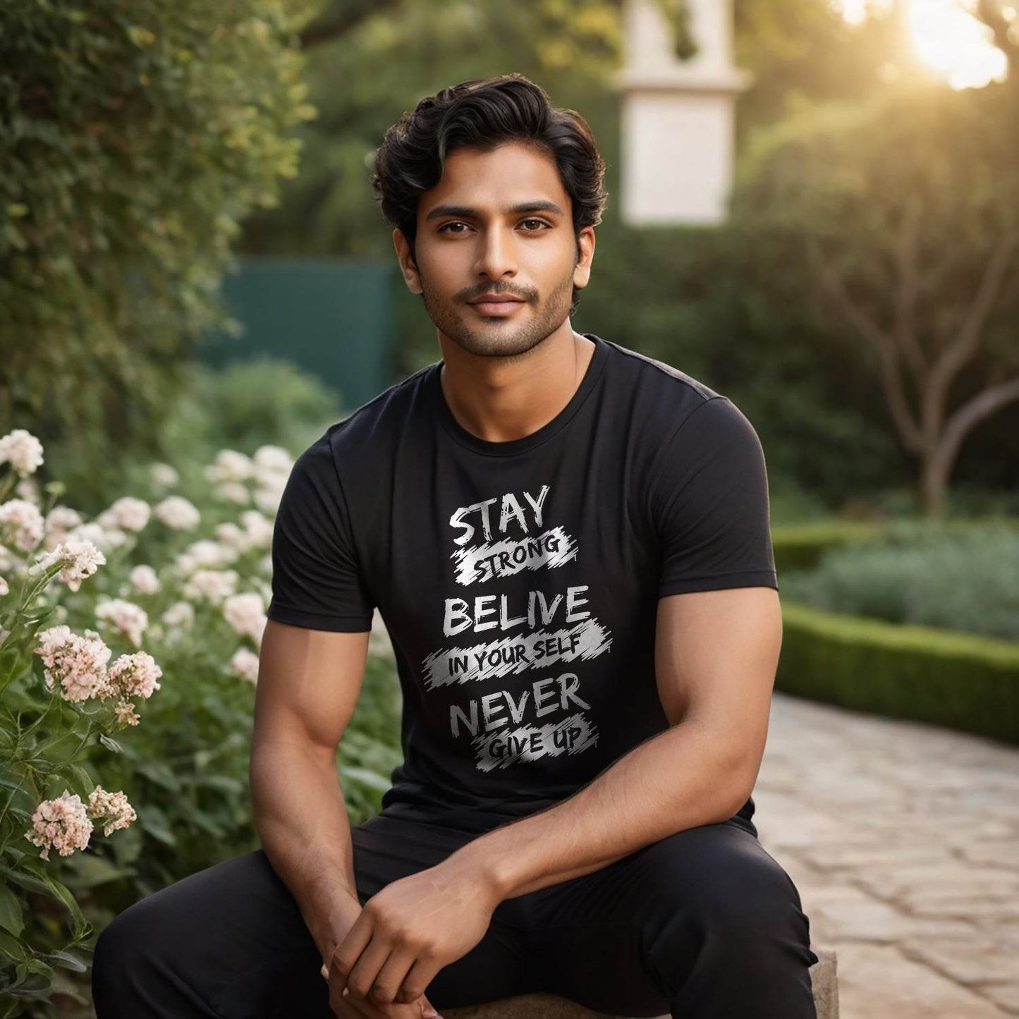 STAY STRONG BELIVE IN YOUR SELF NEVER GIVE UP - Unisex Round Neck Regular Fit 100% Combed Cotton Half Sleeve T-Shirt - Mojilo Mart