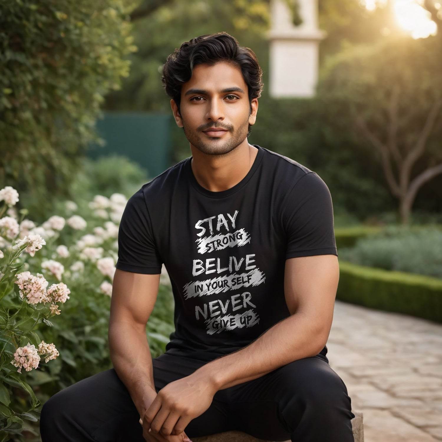 STAY STRONG BELIVE IN YOUR SELF NEVER GIVE UP - Unisex Round Neck Regular Fit 100% Combed Cotton Half Sleeve T-Shirt - Mojilo Mart