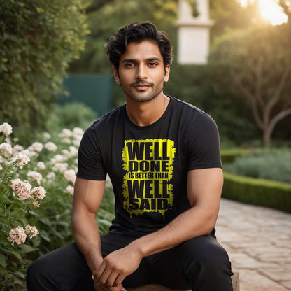 WELL DONE IS BETTER THAN WELL SAID - Unisex Round Neck Regular Fit 100% Combed Cotton Half Sleeve T-Shirt - Mojilo Mart