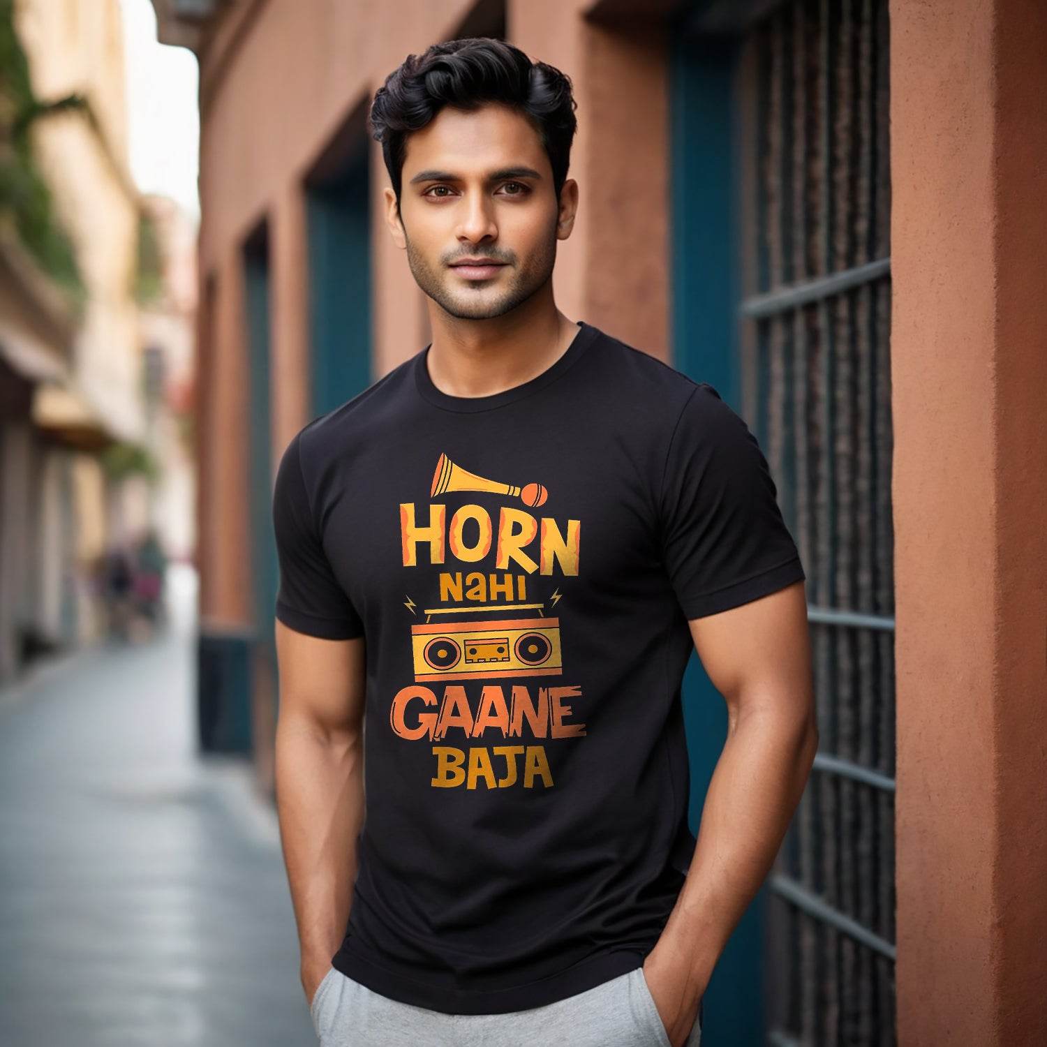 Horn Nahi Gaane Baja- Unisex Round Neck Regular Fit 100% Combed Cotton Half Sleeve T-Shirt - Mojilo Mart