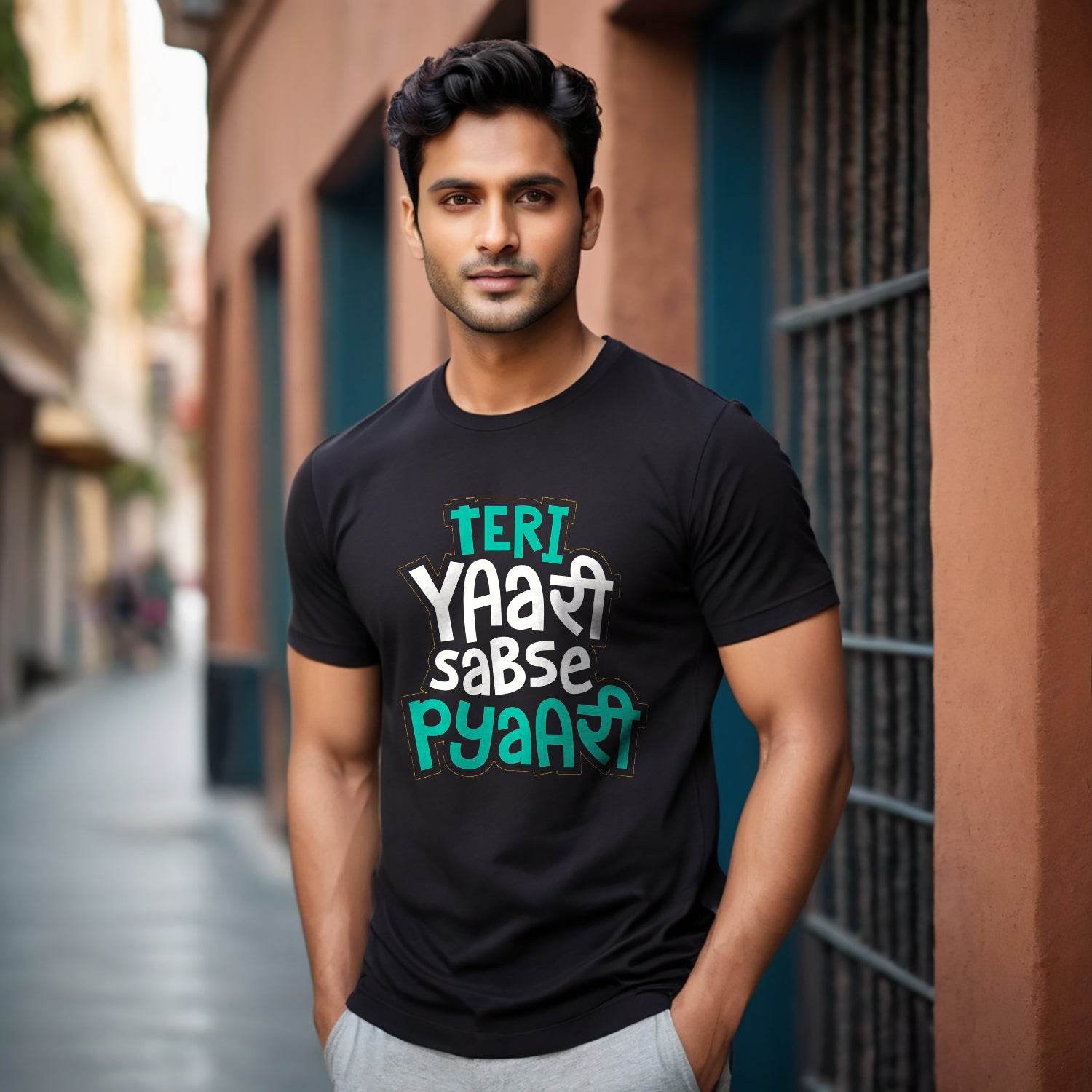 Teri Yaari Sabse Pyaari - Unisex Round Neck Regular Fit 100% Combed Cotton Half Sleeve T-Shirt - Mojilo Mart