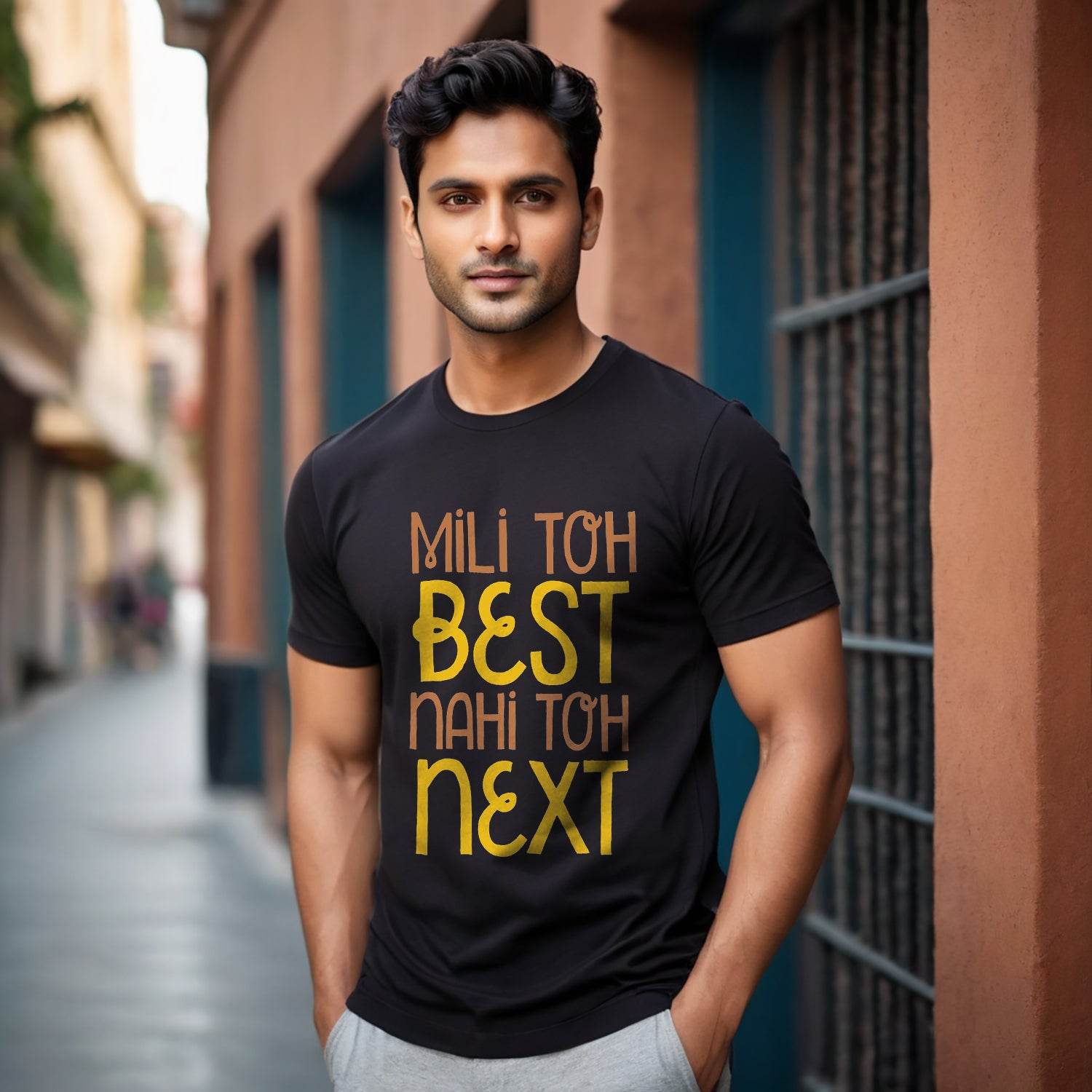 MİLİ TOH BEST NAHI TOH NEXT - Unisex Round Neck Regular Fit 100% Combed Cotton Half Sleeve T-Shirt - Mojilo Mart
