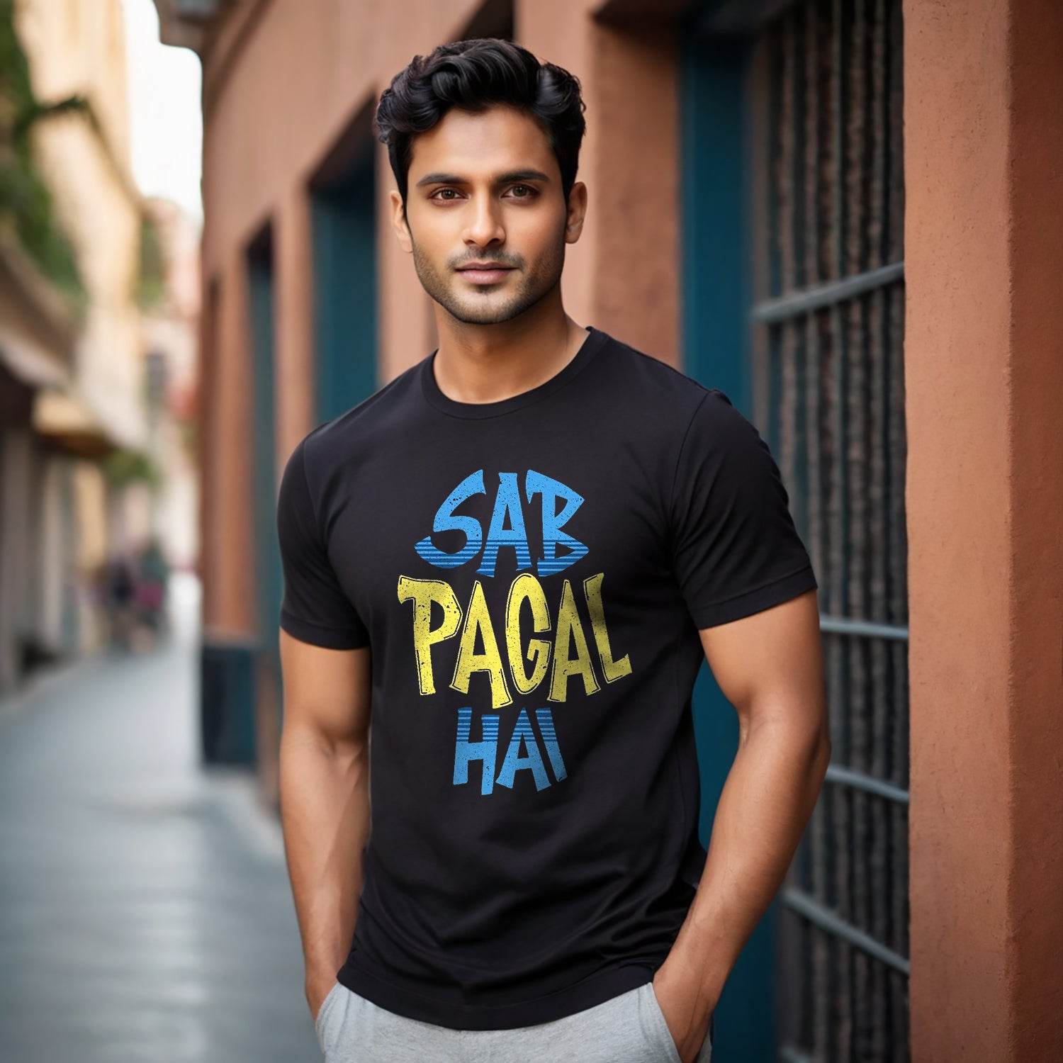 SAB PAGAL HAI - Unisex Round Neck Regular Fit 100% Combed Cotton Half Sleeve T-Shirt - Mojilo Mart