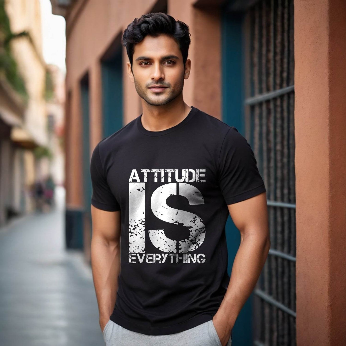 ATTITUDE IS EVERYTHING - Unisex Round Neck Regular Fit 100% Combed Cotton Half Sleeve T-Shirt - Mojilo Mart