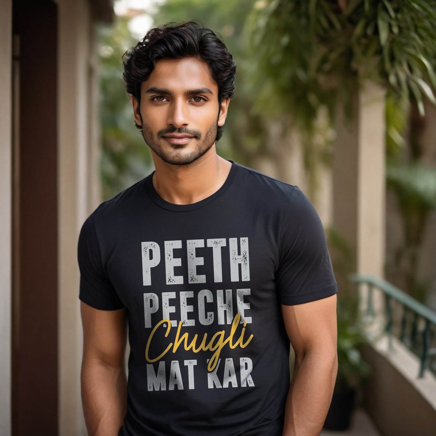 PEETH PEECHE CHUGLI MAT KAR - Unisex Round Neck Regular Fit 100% Combed Cotton Half Sleeve T-Shirt - Mojilo Mart