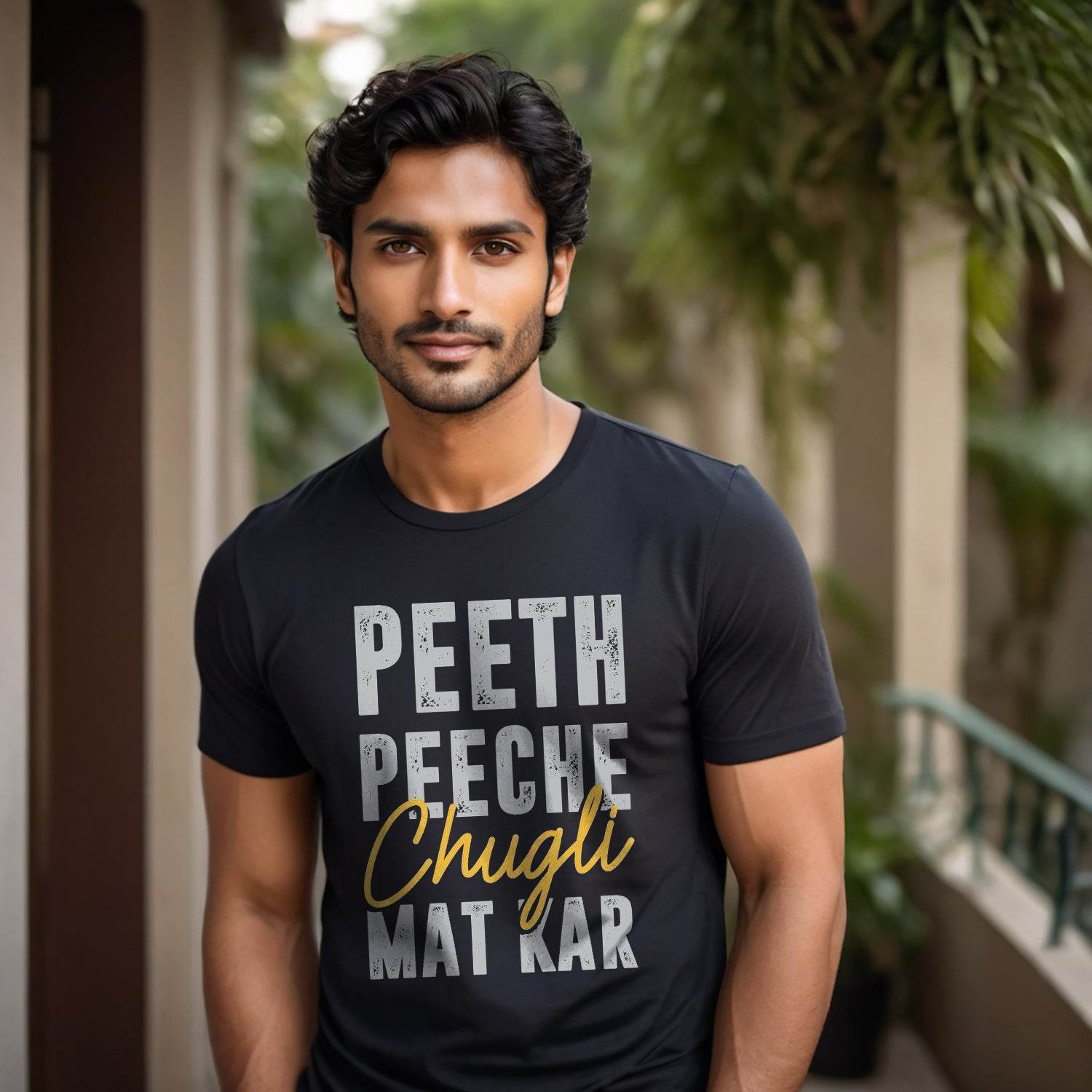 PEETH PEECHE CHUGLI MAT KAR - Unisex Round Neck Regular Fit 100% Combed Cotton Half Sleeve T-Shirt - Mojilo Mart