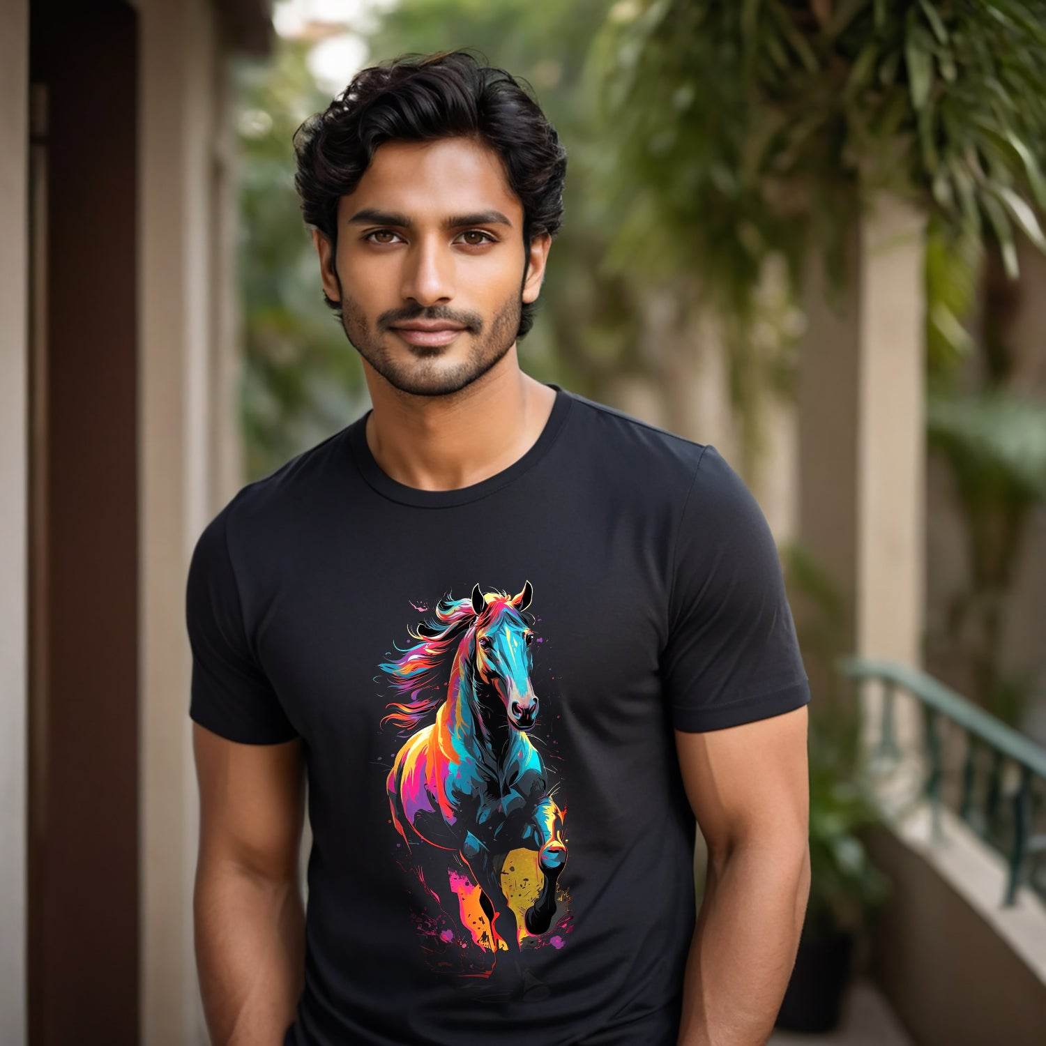 Colorful Horse- Unisex Round Neck Regular Fit 100% Combed Cotton Half Sleeve T-Shirt - Mojilo Mart