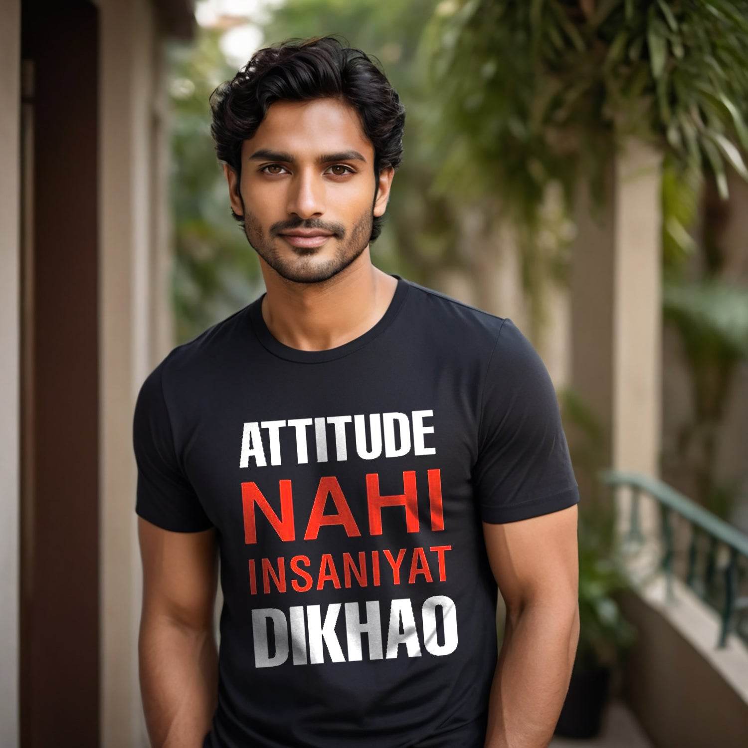 ATTITUDE NAHI INSANIYAT DIKHAO - Unisex Round Neck Regular Fit 100% Combed Cotton Half Sleeve T-Shirt - Mojilo Mart