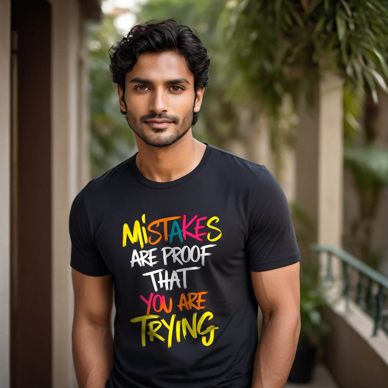 MISTAKES ARE PROOF THAT YOU ARE TRYING - Unisex Round Neck Regular Fit 100% Combed Cotton Half Sleeve T-Shirt - Mojilo Mart