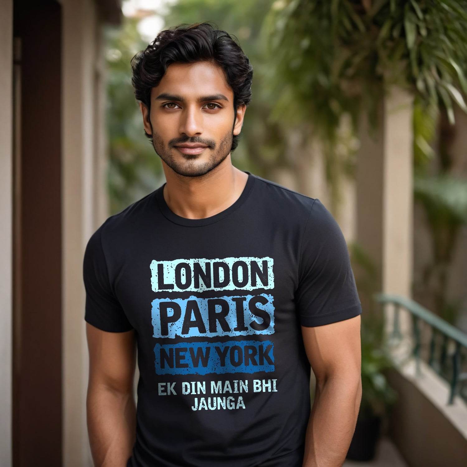 LONDON PARIS NEW YORK EK DIN MAIN BHI JAUNGA - Unisex Round Neck Regular Fit 100% Combed Cotton Half Sleeve T-Shirt - Mojilo Mart