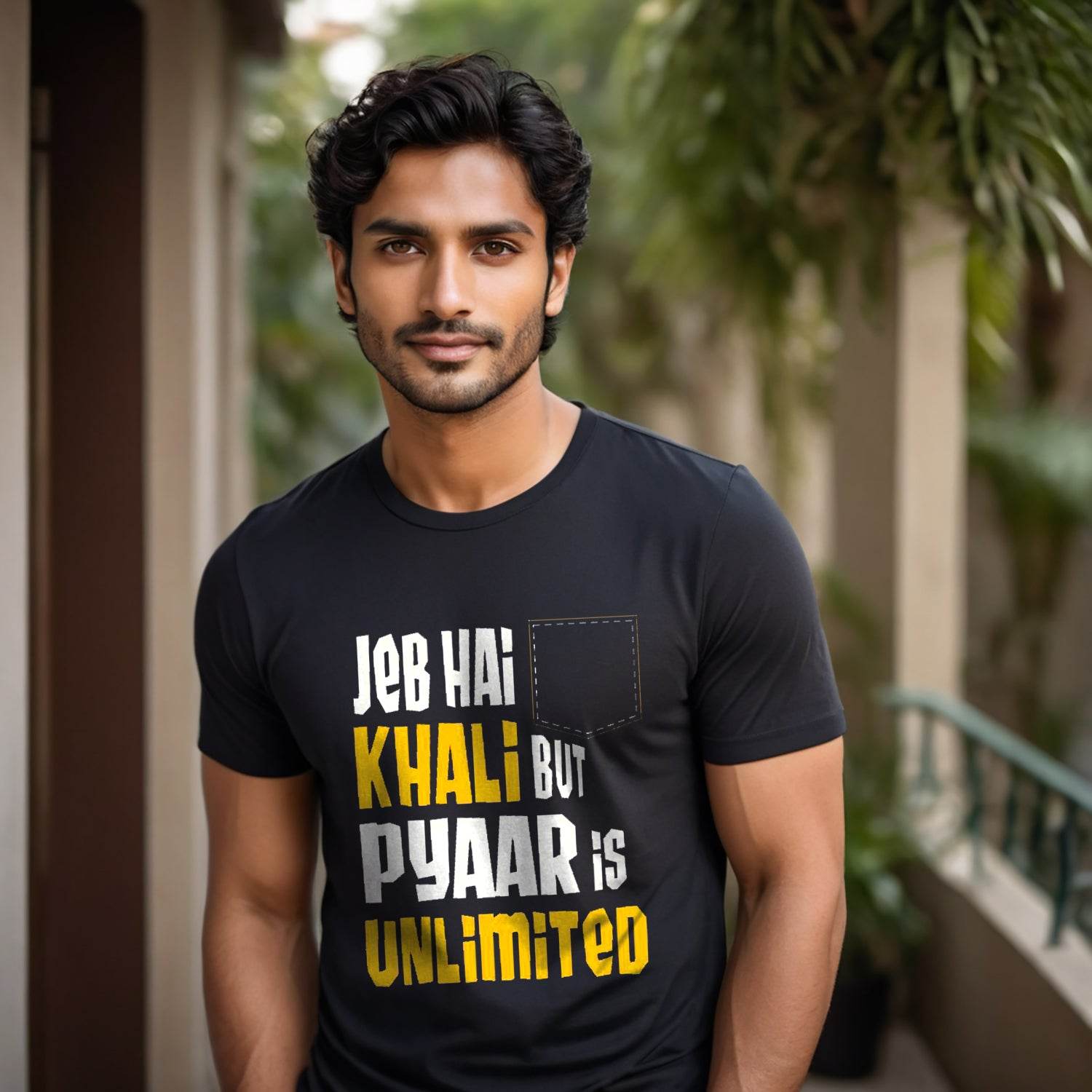 JEB HAI KHALI BUT PYAAR IS UNLIMITED - Unisex Round Neck Regular Fit 100% Combed Cotton Half Sleeve T-Shirt - Mojilo Mart