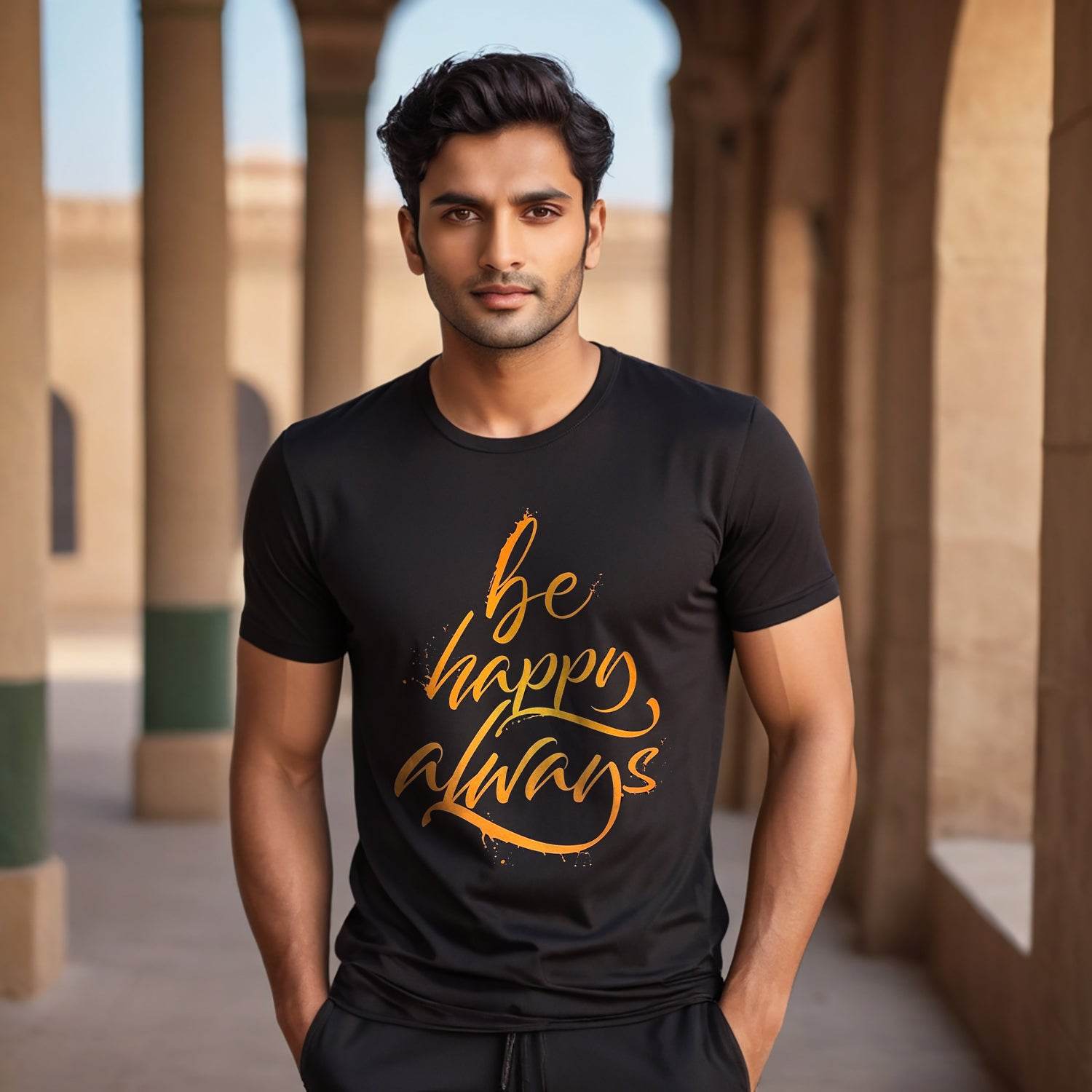 Be Happy Always - Unisex Round Neck Regular Fit 100% Combed Cotton Half Sleeve T-Shirt - Mojilo Mart