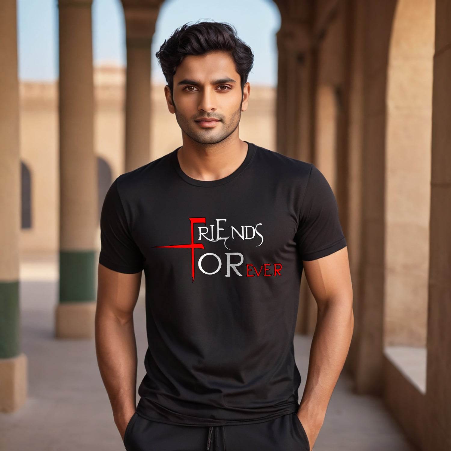 Friends Forever - Unisex Round Neck Regular Fit 100% Combed Cotton Half Sleeve T-Shirt - Mojilo Mart