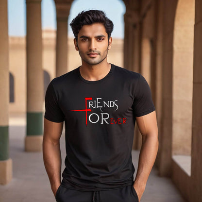 Friends Forever - Unisex Round Neck Regular Fit 100% Combed Cotton Half Sleeve T-Shirt - Mojilo Mart