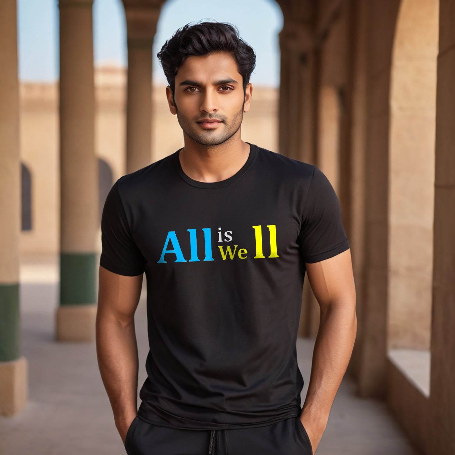 All Is well - Unisex Round Neck Regular Fit 100% Combed Cotton Half Sleeve T-Shirt - Mojilo Mart