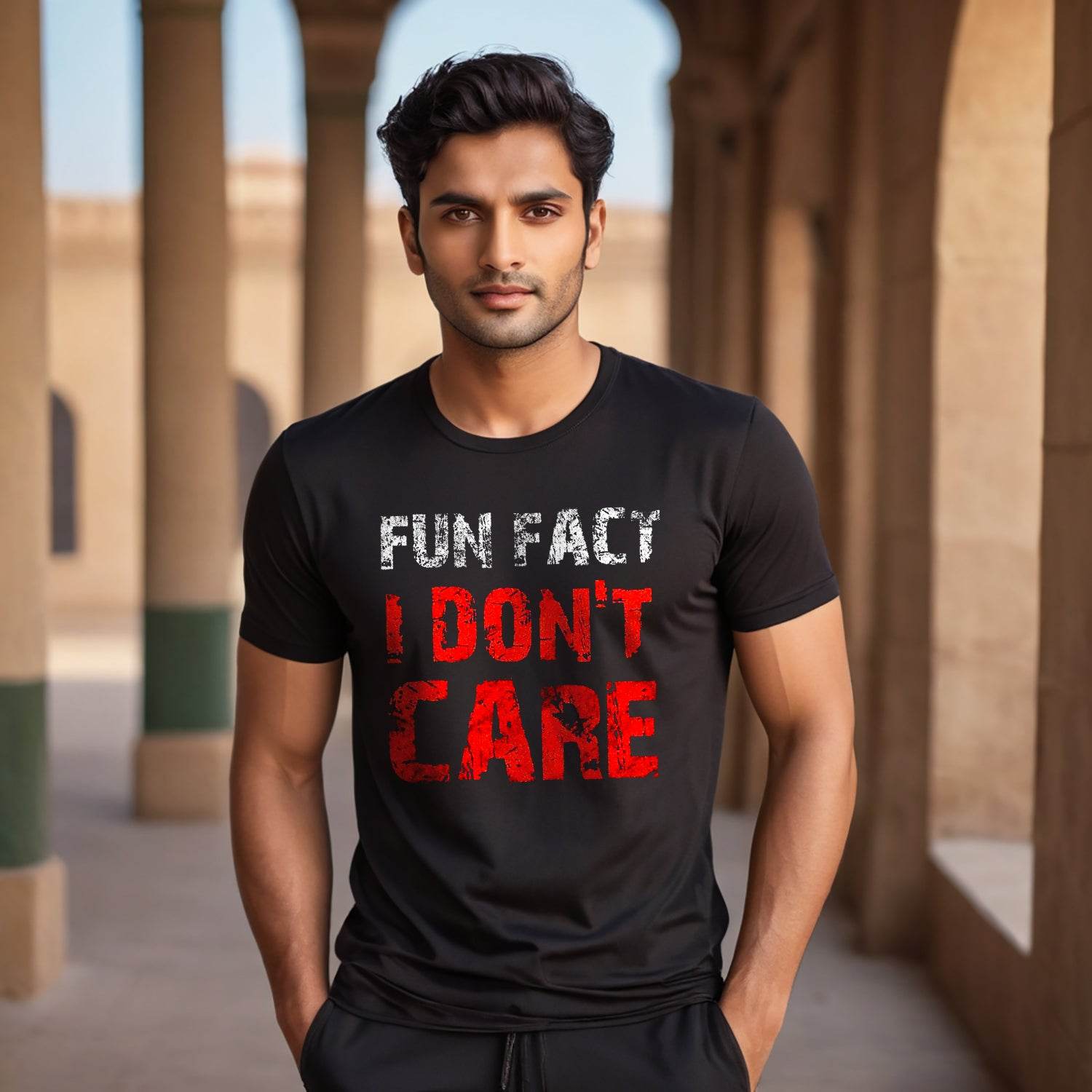 FUN FACT I DON'T CARE - Unisex Round Neck Regular Fit 100% Combed Cotton Half Sleeve T-Shirt - Mojilo Mart