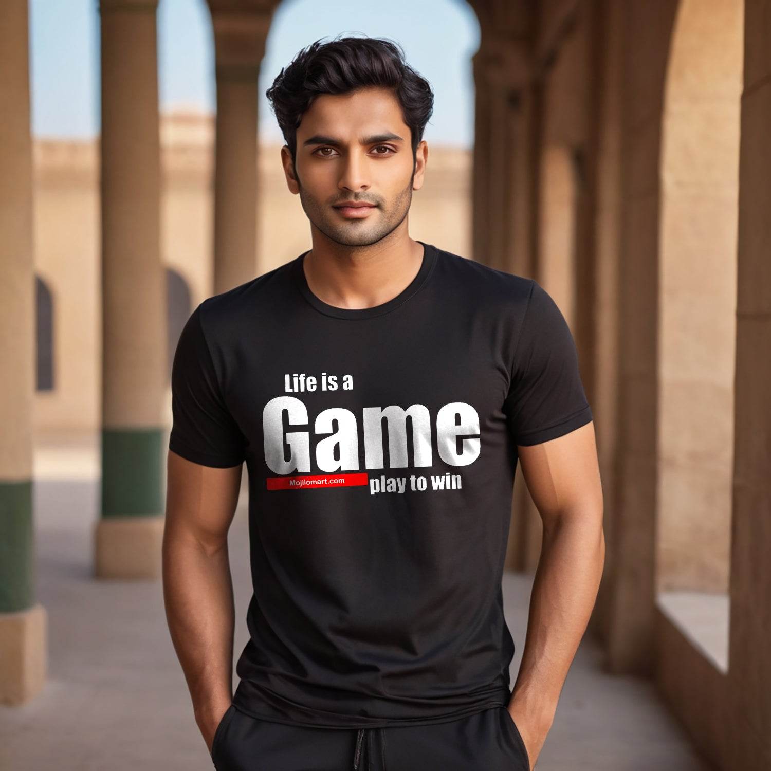 Life is a Game play to win - Unisex Round Neck Regular Fit 100% Combed Cotton Half Sleeve T-Shirt - Mojilo Mart