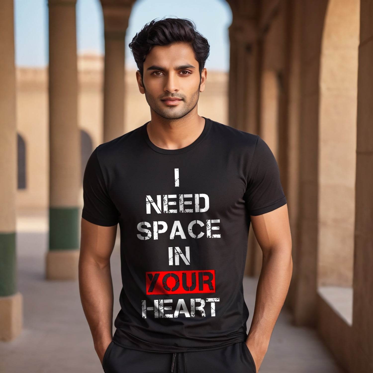 I NEED SPACE IN YOUR HEART - Unisex Round Neck Regular Fit 100% Combed Cotton Half Sleeve T-Shirt - Mojilo Mart