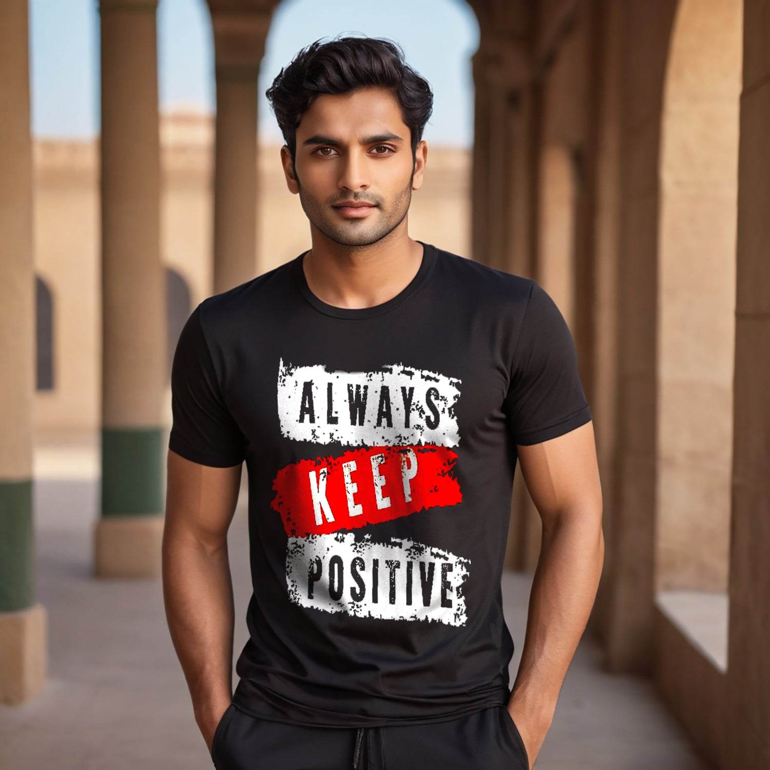 ALWAYS KEEP POSITIVE - Unisex Round Neck Regular Fit 100% Combed Cotton Half Sleeve T-Shirt - Mojilo Mart