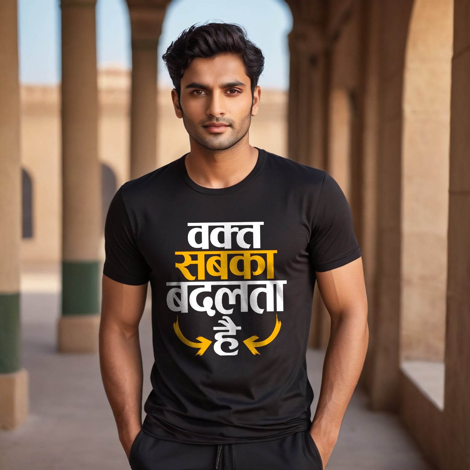 Waqt Sabka Badalta Hai - Unisex Round Neck Regular Fit 100% Combed Cotton Half Sleeve T-Shirt - Mojilo Mart