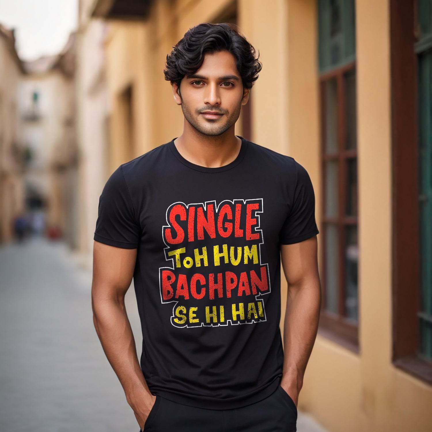 SINGLE TOH HUM BACHPAN SE HI HAI - Unisex Round Neck Regular Fit 100% Combed Cotton Half Sleeve T-Shirt - Mojilo Mart