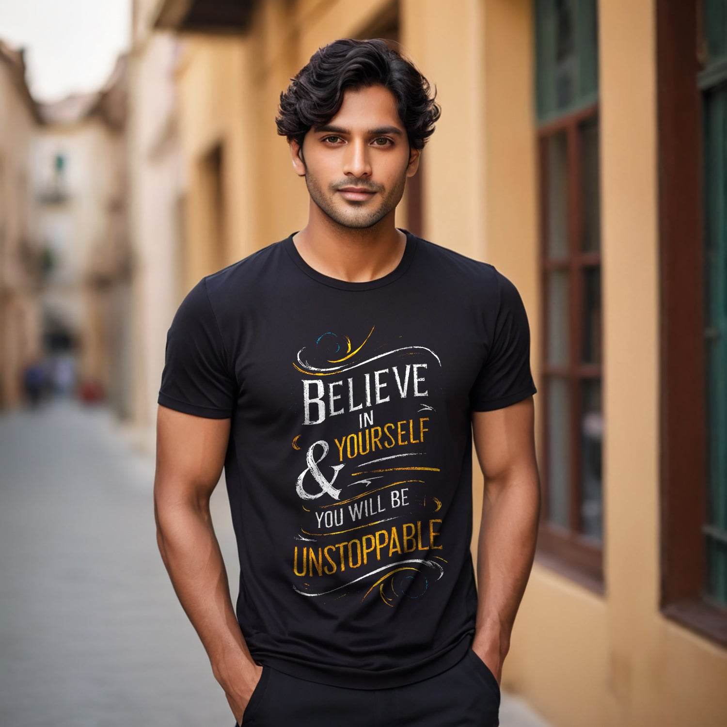BELIEVE IN & YOURSELF YOU WILL BE UNSTOPPABLE - Unisex Round Neck Regular Fit 100% Combed Cotton Half Sleeve T-Shirt - Mojilo Mart
