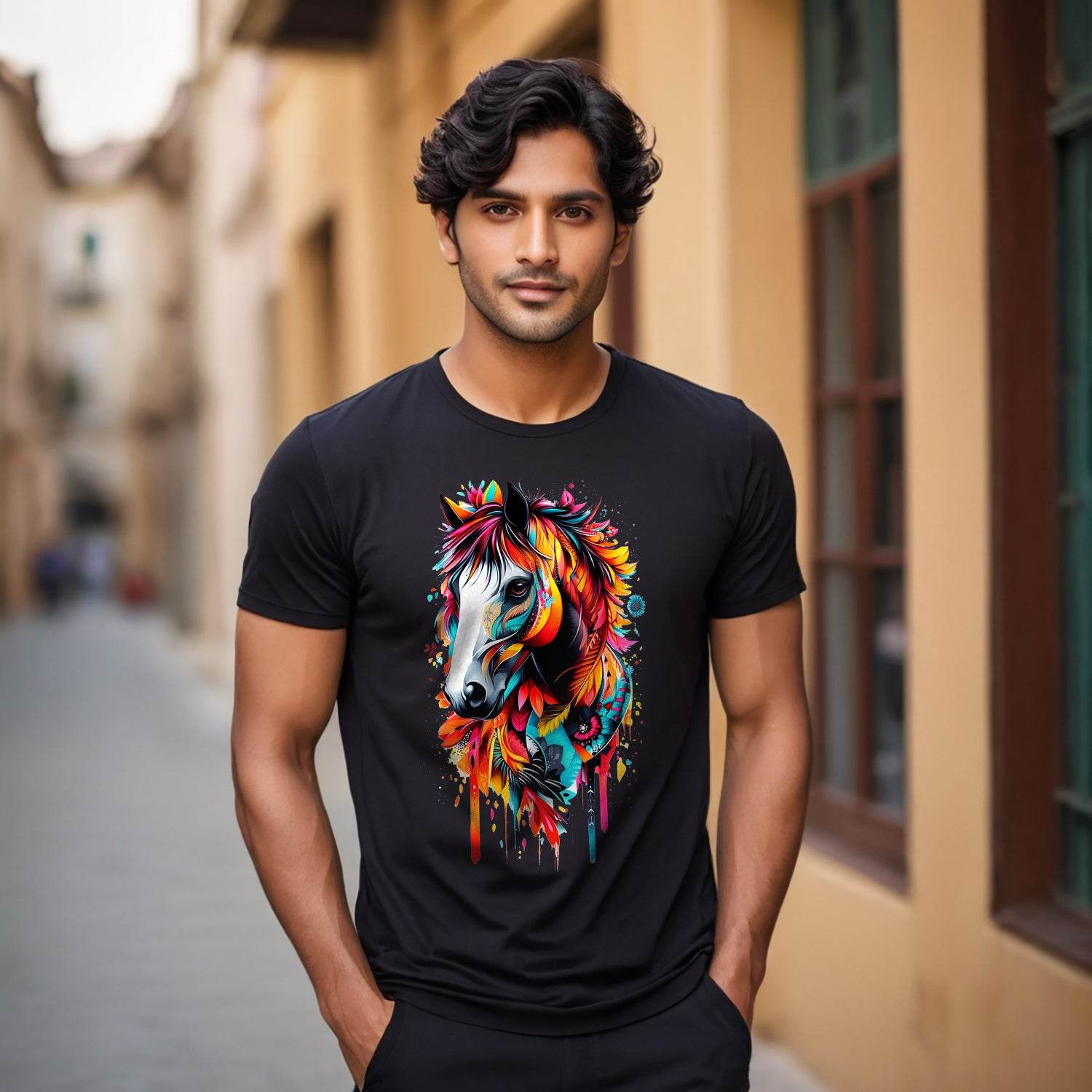 Horse Head Graffiti Art - Unisex Round Neck Regular Fit 100% Combed Cotton Half Sleeve T-Shirt - Mojilo Mart