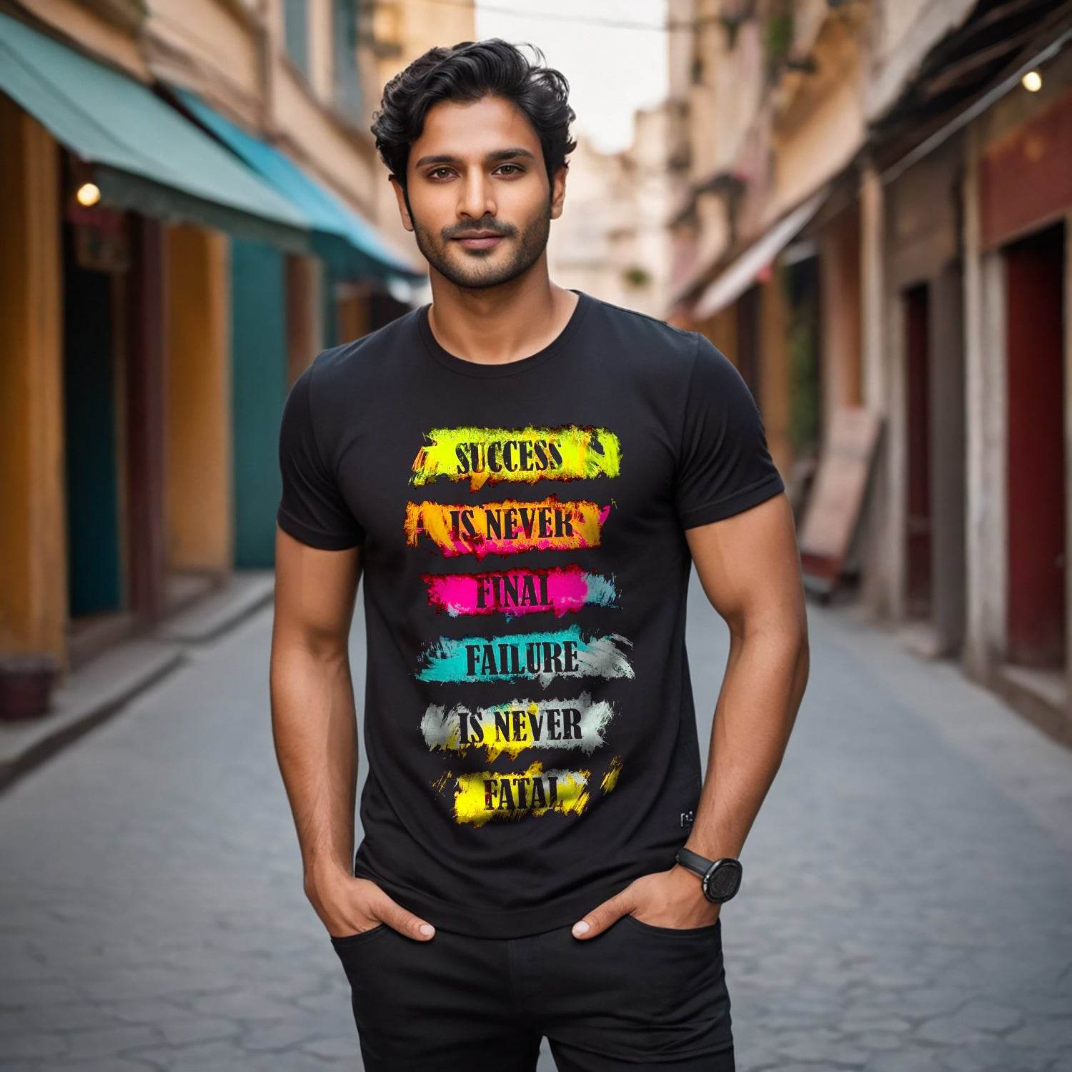 SUCCESS IS NEVER FINAL FAILURE IS NEVER FATAL - Unisex Round Neck Regular Fit 100% Combed Cotton Half Sleeve T-Shirt - Mojilo Mart