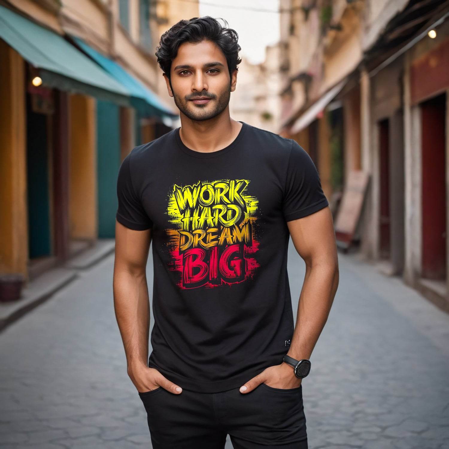 Work Hard Dream Big - Unisex Round Neck Regular Fit 100% Combed Cotton Half Sleeve T-Shirt - Mojilo Mart