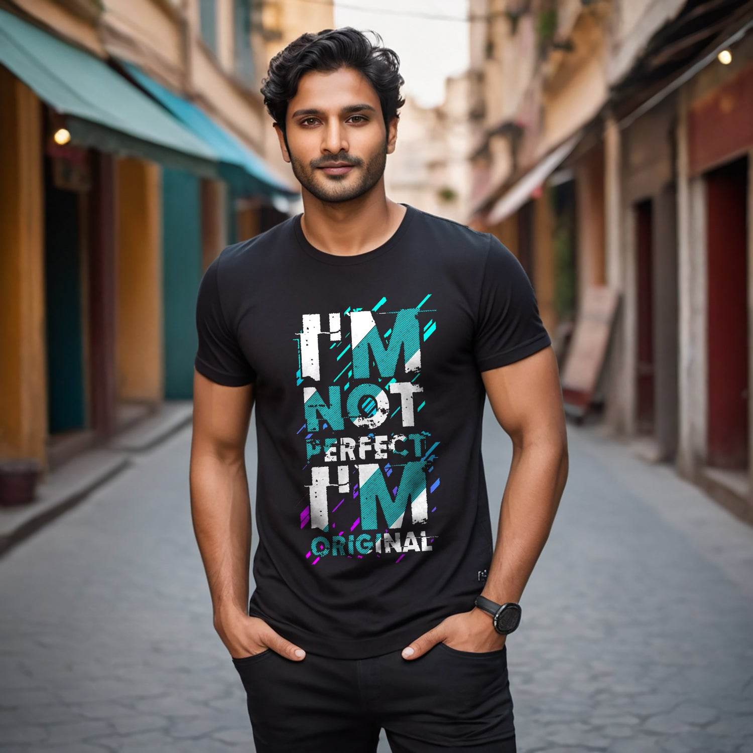 Im Not Perfect Im Original - Unisex Round Neck Regular Fit 100% Combed Cotton Half Sleeve T-Shirt - Mojilo Mart