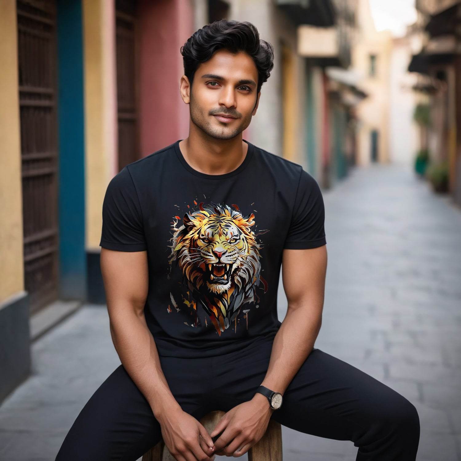 Majestic Tiger - Unisex Round Neck Regular Fit 100% Combed Cotton Half Sleeve T-Shirt - Mojilo Mart