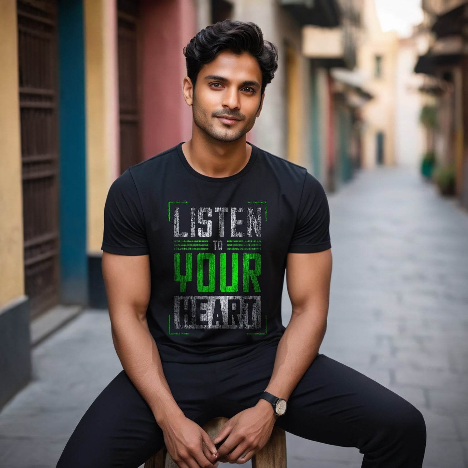 LISTEN TO YOUR HEART - Unisex Round Neck Regular Fit 100% Combed Cotton Half Sleeve T-Shirt - Mojilo Mart
