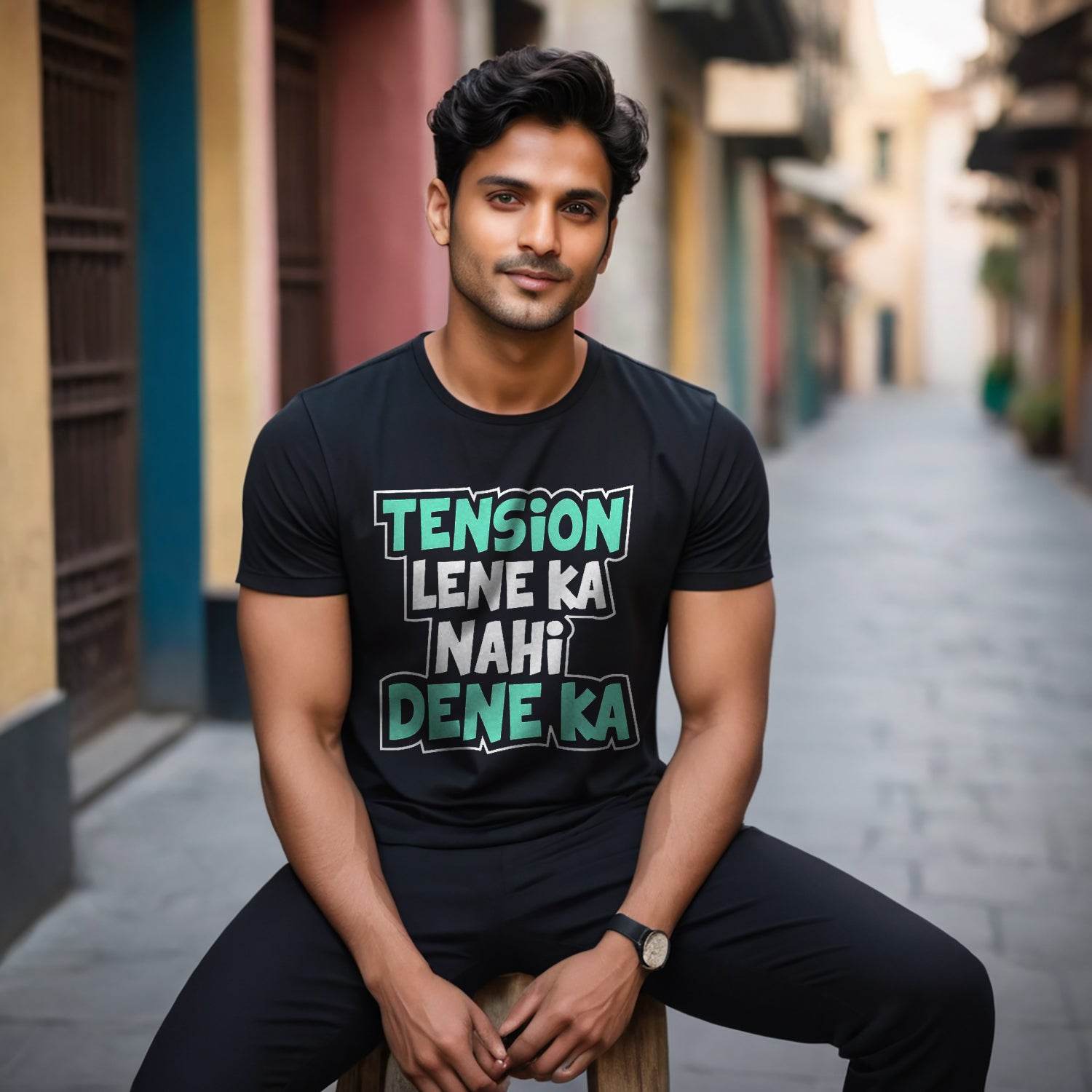 TENSION LENE KA NAHI DENE KA - Unisex Round Neck Regular Fit 100% Combed Cotton Half Sleeve T-Shirt - Mojilo Mart