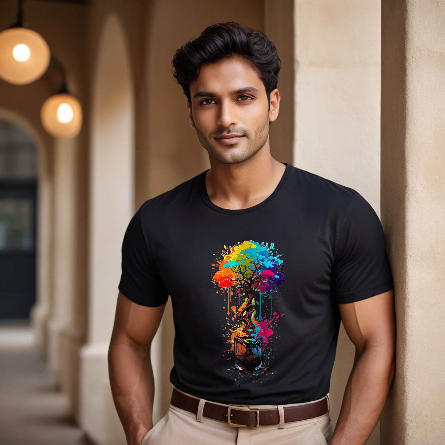 Paint Drip Tree Paint Splash Tree Of Life - Unisex Round Neck Regular Fit 100% Combed Cotton Half Sleeve T-Shirt - Mojilo Mart