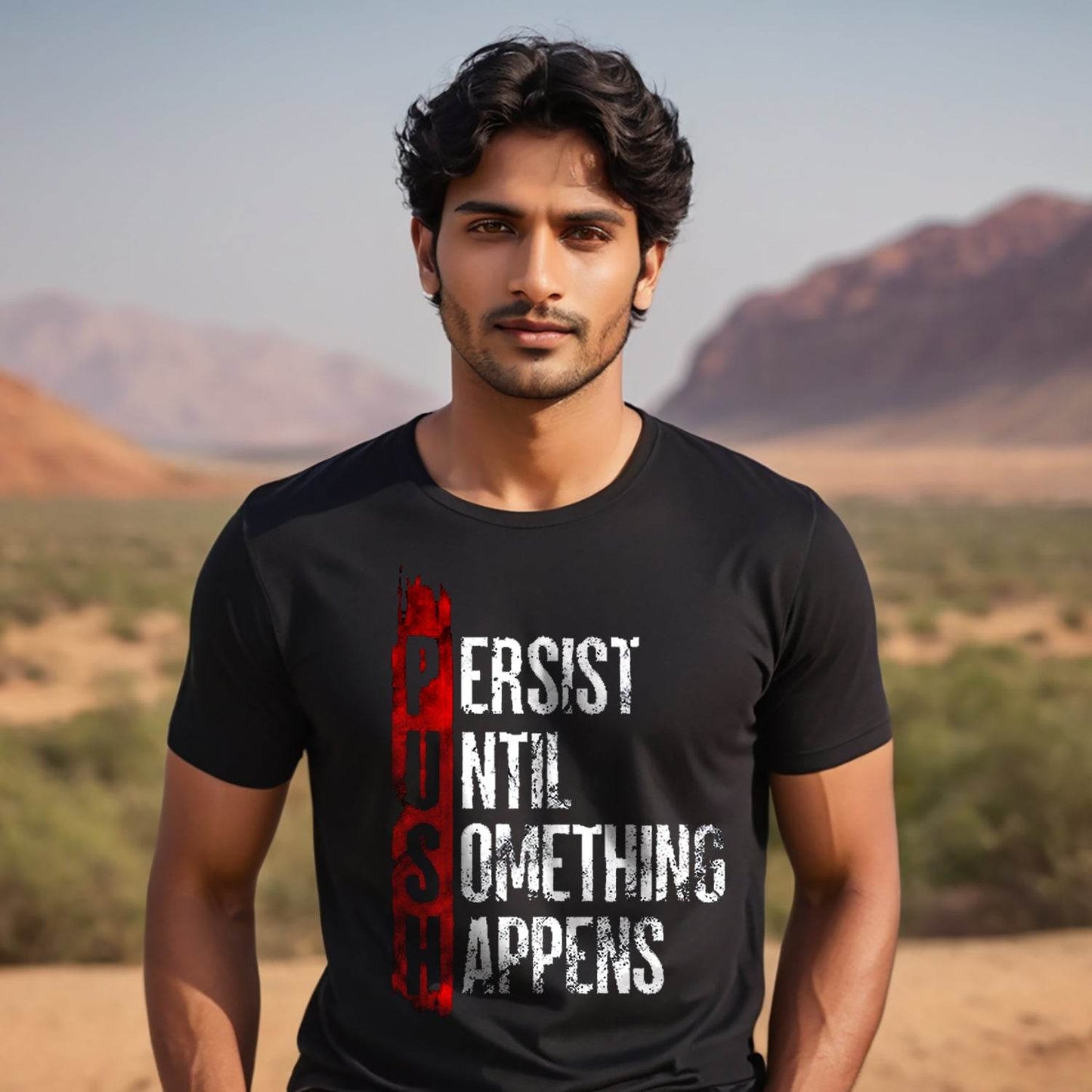 PUSH PERSIST UNTIL SOMETHING HAPPENS - Unisex Round Neck Regular Fit 100% Combed Cotton Half Sleeve T-Shirt - Mojilo Mart